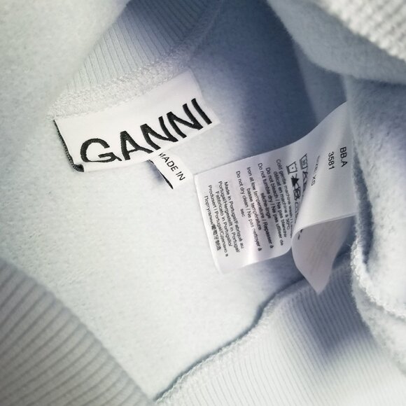 Ganni Isoli Bow Open Back Puff Sleeve Organic Cotton Sweatshirt XS Blue $215 - Picture 11 of 16